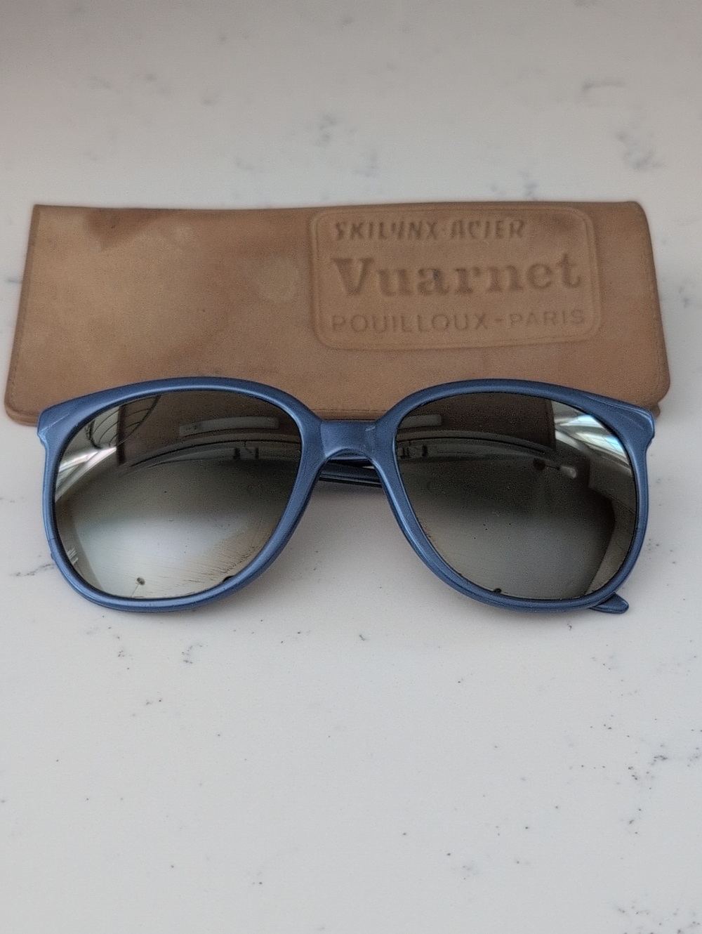 Vintage Ladies Vuarnet Px 4200 Metallic Blue Frame Sunglasses